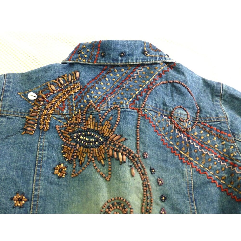 Chicos Design Embellished Denim Jacket Beaded Floral Embroidery Button Front Wom - Picture 15 of 15
